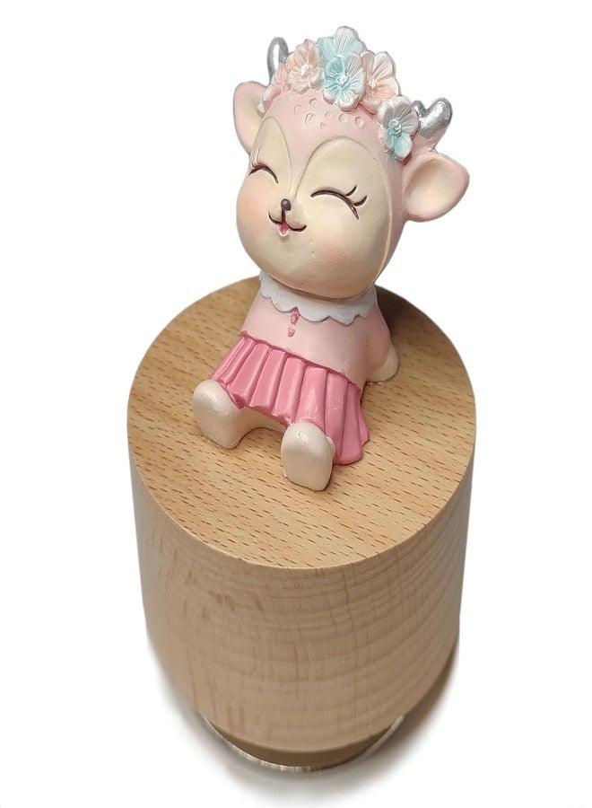 falado Mini Wooden Animal Rotary Music Box with Cute Deer Ornament (Tune: You are My Sunshine), Beige - Image 1